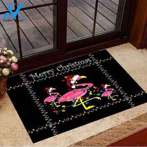 Merry Christmas Flamingos Doormat Welcome Mat Housewarming Gift Home Decor Farmhouse Funny Doormat Gift For Christmas, Gift For Flamingo Lovers