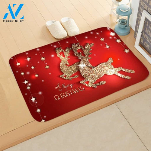 Merry Christmas Golden Deer Couple Doormat Indoor And Outdoor Mat Entrance Rug Sweet Home Decor Housewarming Gift Gift Friend Family Christmas Holiday