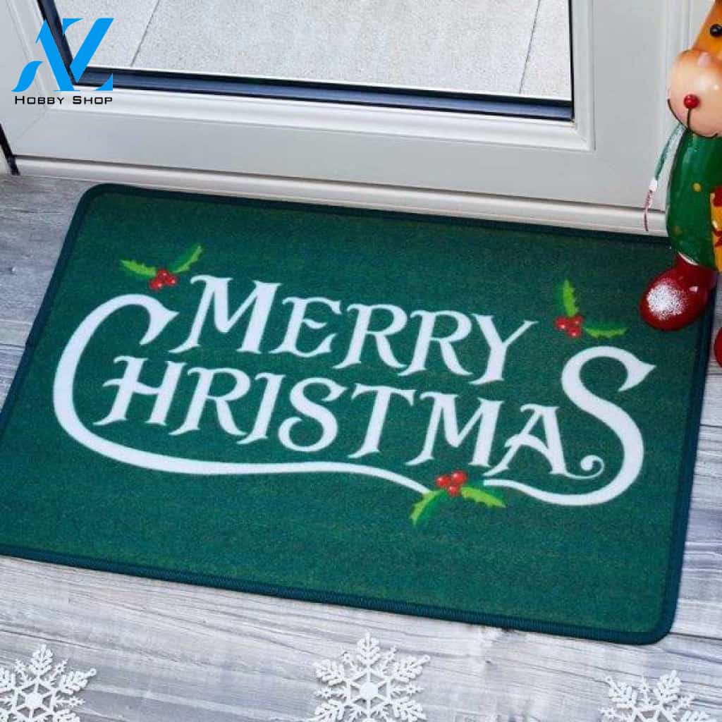 Merry Christmas Green Doormat Indoor And Outdoor Mat Entrance Rug Sweet Home Decor Housewarming Gift Gift Friend Family Christmas Holiday