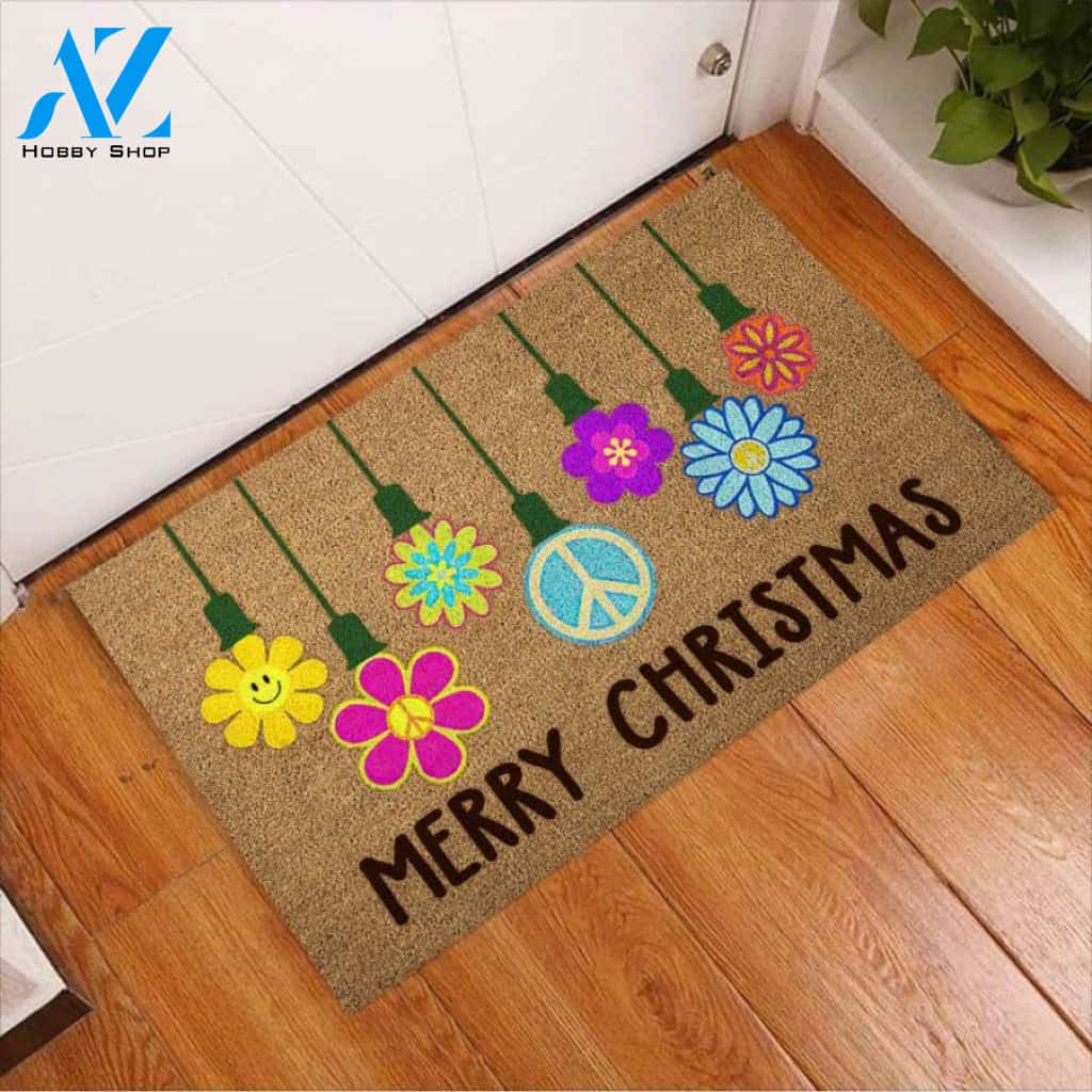 Merry Christmas – Hippie Easy Clean Welcome DoorMat | Felt And Rubber | 40x60 cm | 45x75 cm | 60x90 cm | Colorful | DO1183