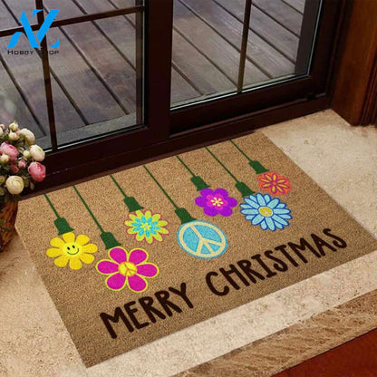 Merry Christmas – Hippie Easy Clean Welcome DoorMat | Felt And Rubber | 40x60 cm | 45x75 cm | 60x90 cm | Colorful | DO1183