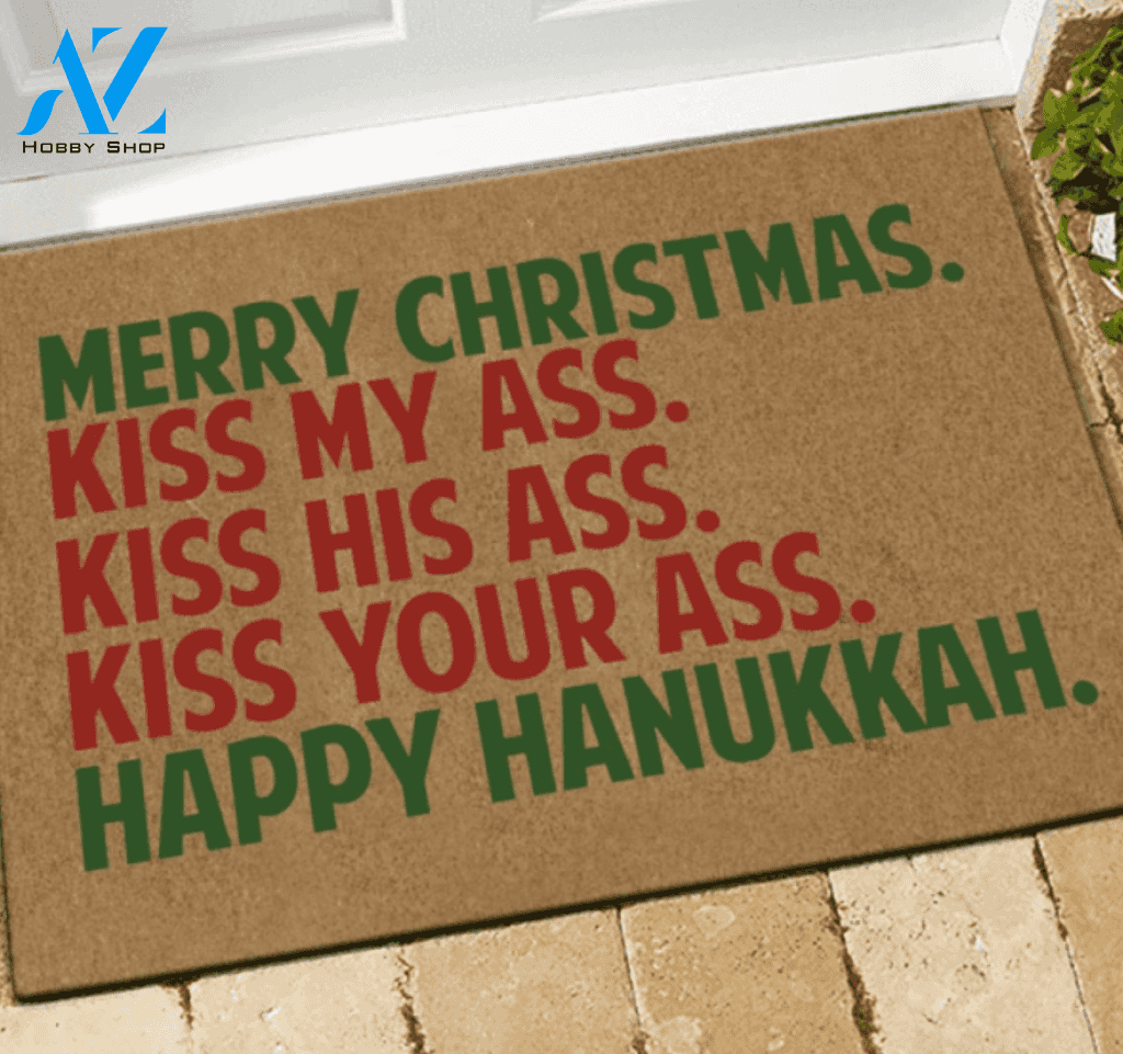 Merry Christmas kiss my ass kiss his ass kiss your ass happy hanukkah doormat – dnstyles