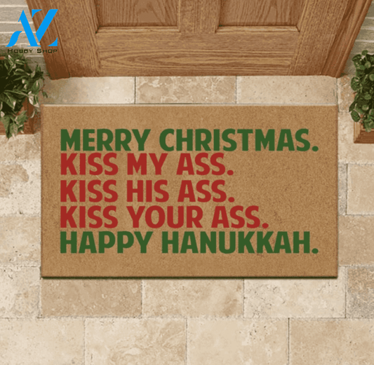 Merry Christmas kiss my ass kiss his ass kiss your ass happy hanukkah doormat – dnstyles