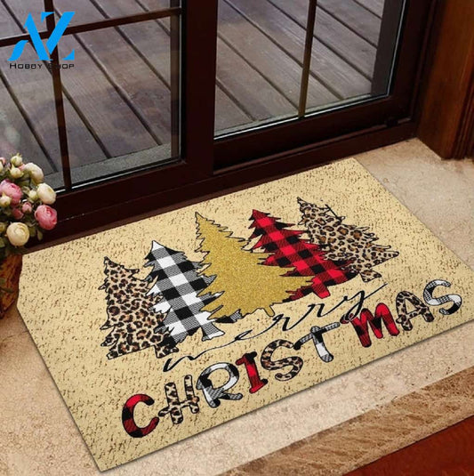Merry Christmas Leopard And Buffalo Plaid Christmas Tree Doormat Gift For Friend Family Birthday Gift Home Decor Warm House Gift Welcome Mat