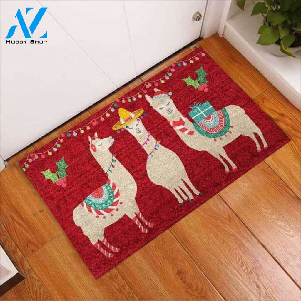 Merry Christmas – Llama Easy Clean Welcome DoorMat | Felt And Rubber | 40x60 cm | 45x75 cm | 60x90 cm | Colorful | DO1191