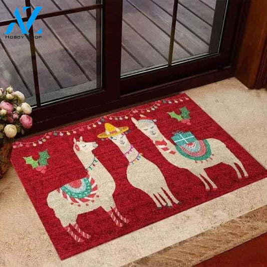 Merry Christmas Llama Easy Clean Welcome Funny Doormat Warm House Gift Welcome Mat Gift for Friend Family