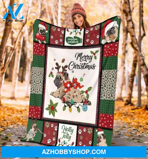 Merry Christmas Pug Christmas Xmas Fleece Blanket Gift For People Home Decor Bedding Couch Sofa Soft And Comfy Cozy