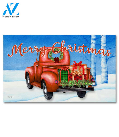 Merry Christmas Red Truck Doormat - 18" x 30"