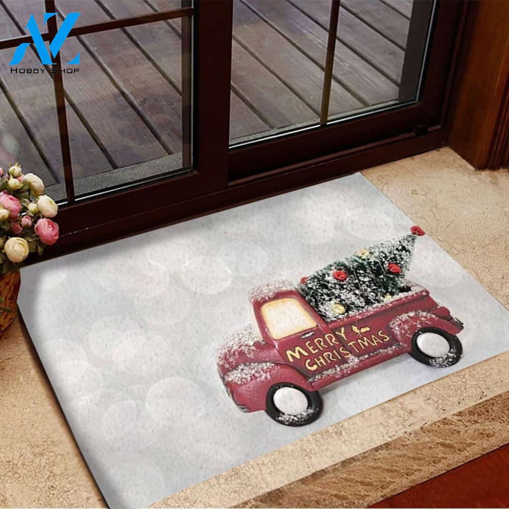 Merry Christmas Red Truck Doormat Rug For Entryway Floor Patio Mats Doormat Welcome Mat Housewarming Home Decor Funny Doormat Gift Idea