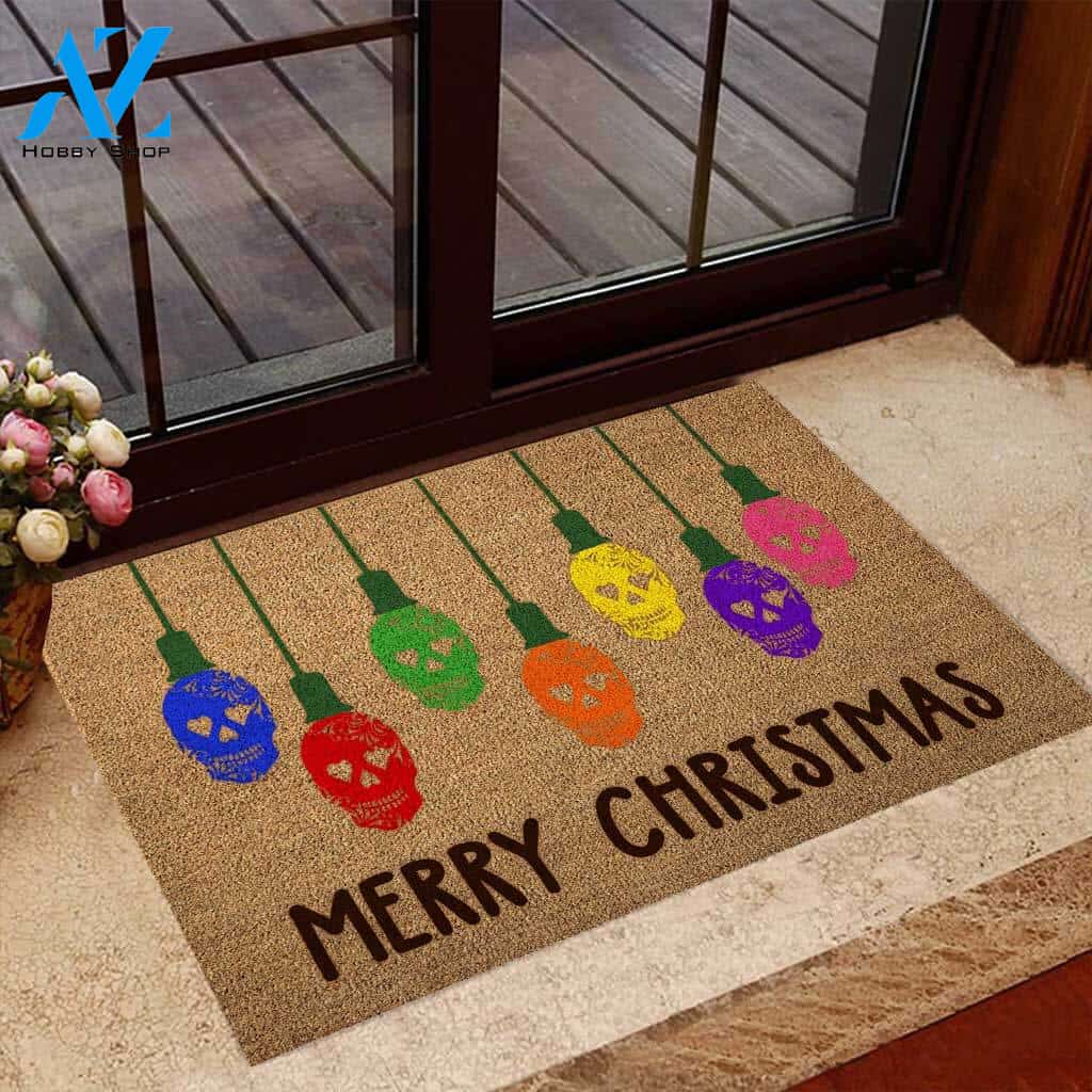Merry Christmas - Skull Coir Pattern Print Doormat