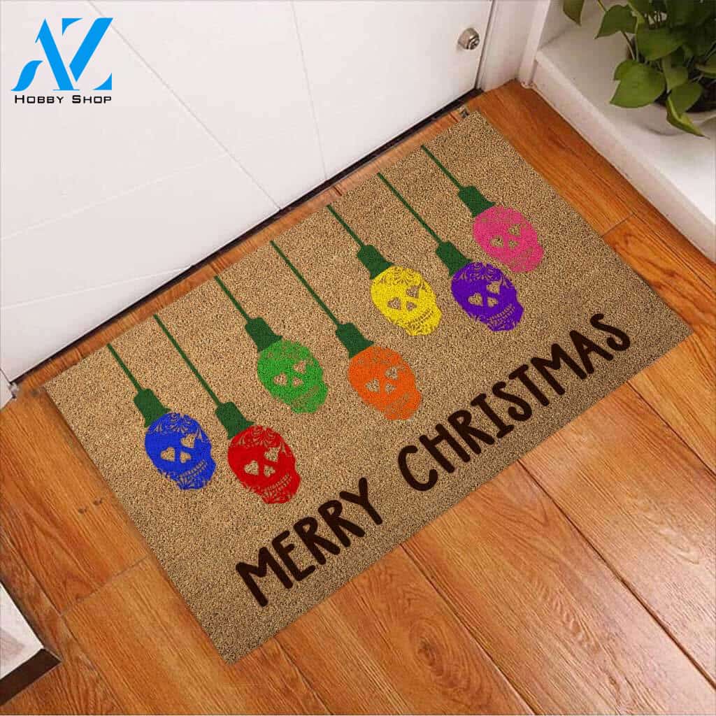 Merry Christmas - Skull Coir Pattern Print Doormat