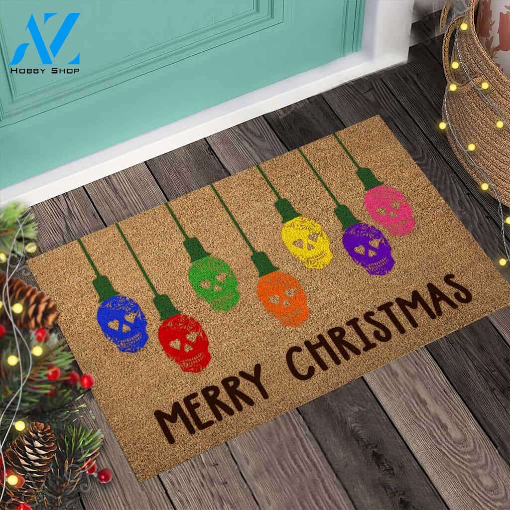 Merry Christmas - Skull Coir Pattern Print Doormat