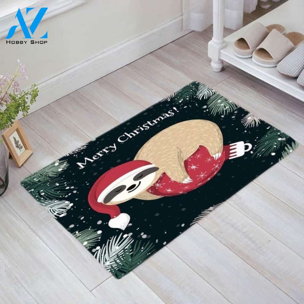 Merry Christmas - Sloth Sleeping On The Xmas Ball Doormat Welcome Mat Housewarming Home Decor Gift For Sloth Lovers Funny Doormat Gift Idea