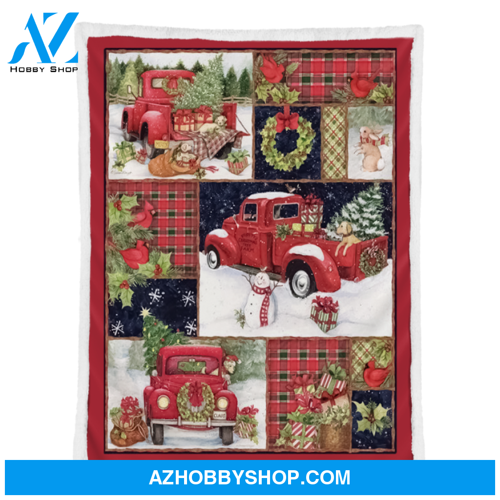 Merry Christmas Snowman And Gift Red Truck Fleece Blanket Gift For People Home Decor Bedding Couch Sofa Soft And Comfy Cozy