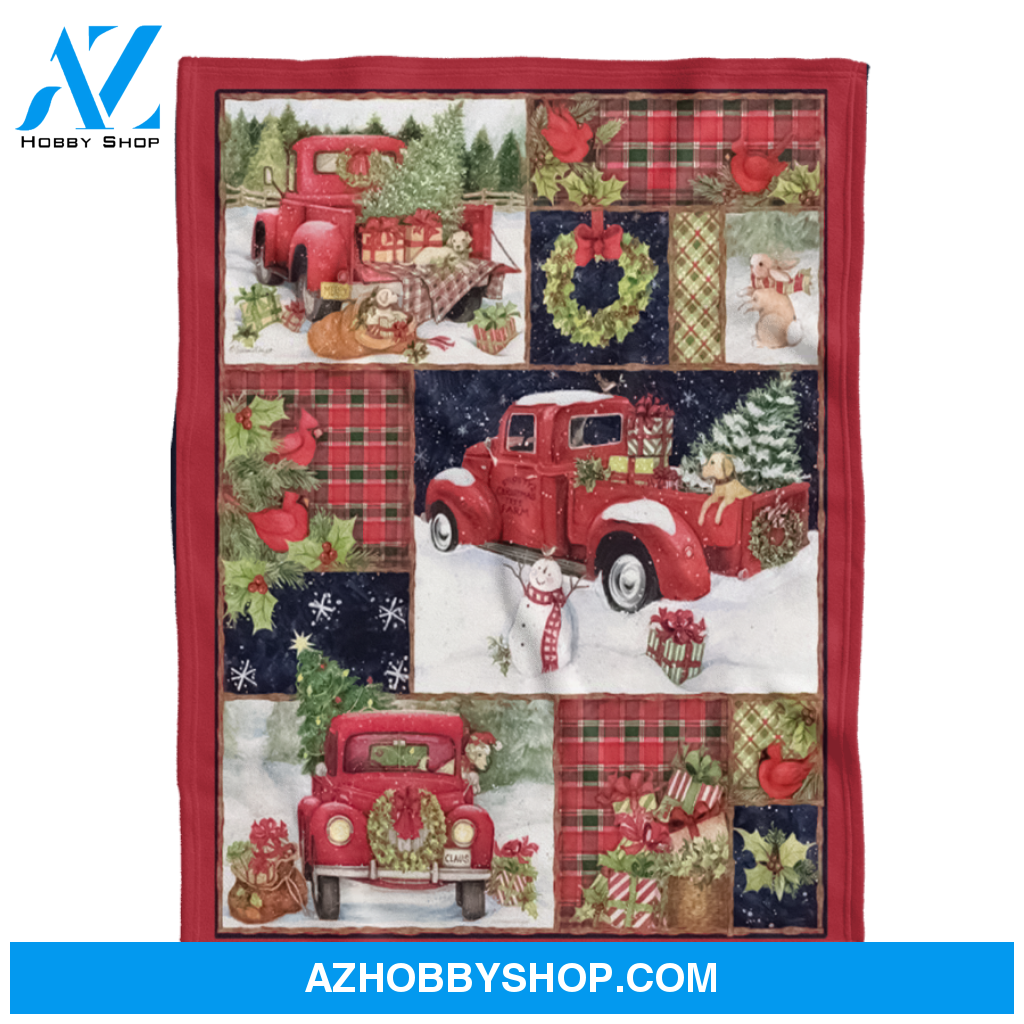Merry Christmas Snowman And Gift Red Truck Fleece Blanket Gift For People Home Decor Bedding Couch Sofa Soft And Comfy Cozy