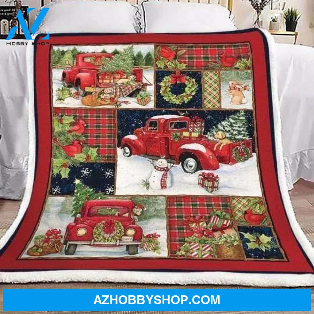 Merry Christmas Snowman And Gift Red Truck Fleece Blanket Gift For People Home Decor Bedding Couch Sofa Soft And Comfy Cozy
