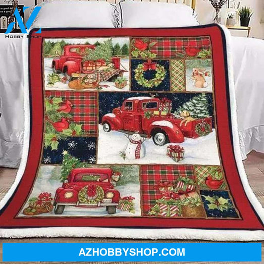 Merry Christmas Snowman And Gift Red Truck Fleece Blanket Gift For People Home Decor Bedding Couch Sofa Soft And Comfy Cozy
