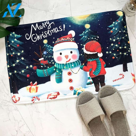 Merry Christmas Snowman And Little Girl Outdoor Carpet Doormat Santa Doormat Decoration Floor Carpets Home Decor Funny Doormat Gift Idea