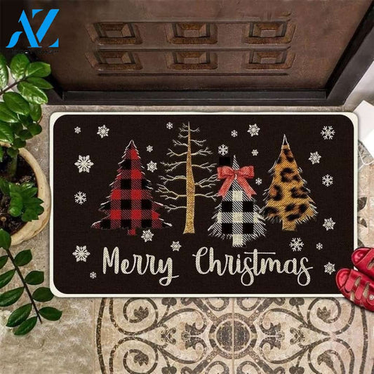 Merry Christmas Tree Buffalo Plaid And Leopard Pattern Doormat Gift For Friend Family Birthday Gift Home Decor Warm House Gift Welcome Mat