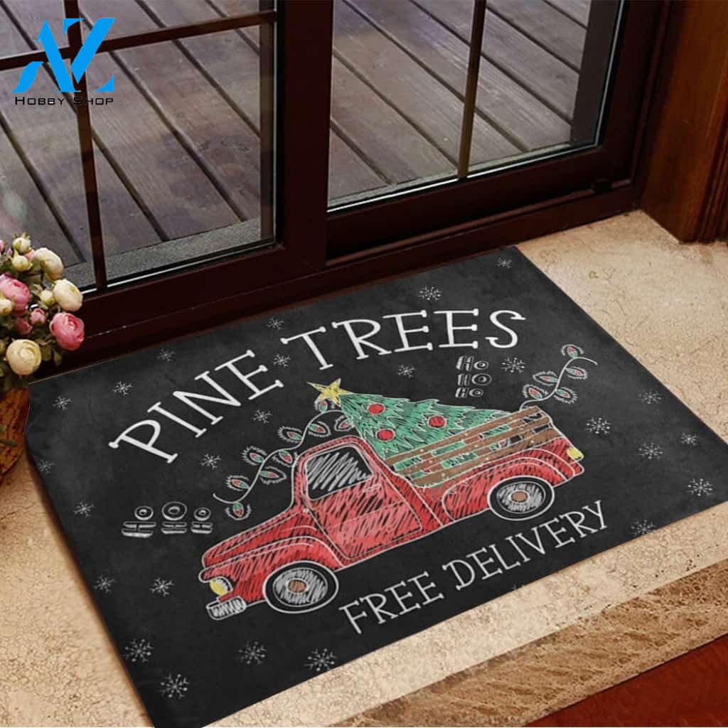 Merry Christmas Tree Red Truck Winter Snowflake Santa Claus Doormat Welcome Mat Housewarming Home Decor Funny Doormat Gift Idea