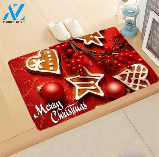 Merry Christmas With Cookies Decor For Home Indoor and Outdoor Mat Entrance Rug Sweet Home Decor Housewarming, Gift ForFriend Family Christmas Holiday