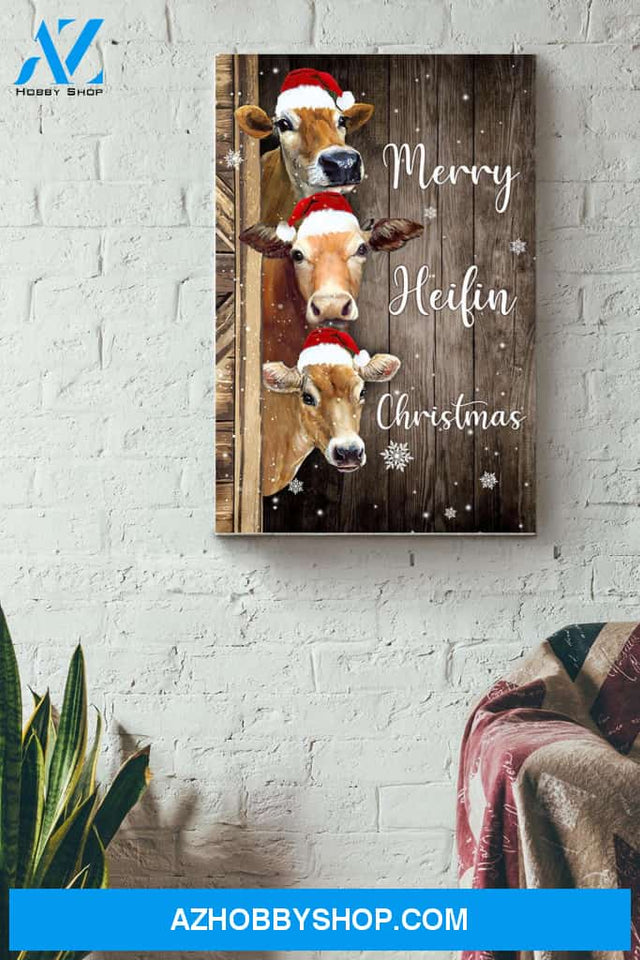 Merry Heifin Christmas Cow Canvas And Poster, Wall Decor Visual Art