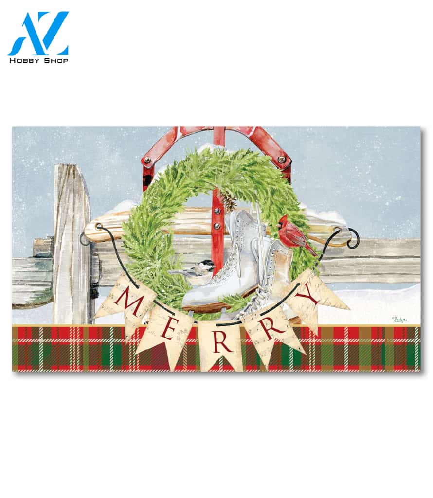 Merry Winter Sled and Skates Doormat - 18" x 30"
