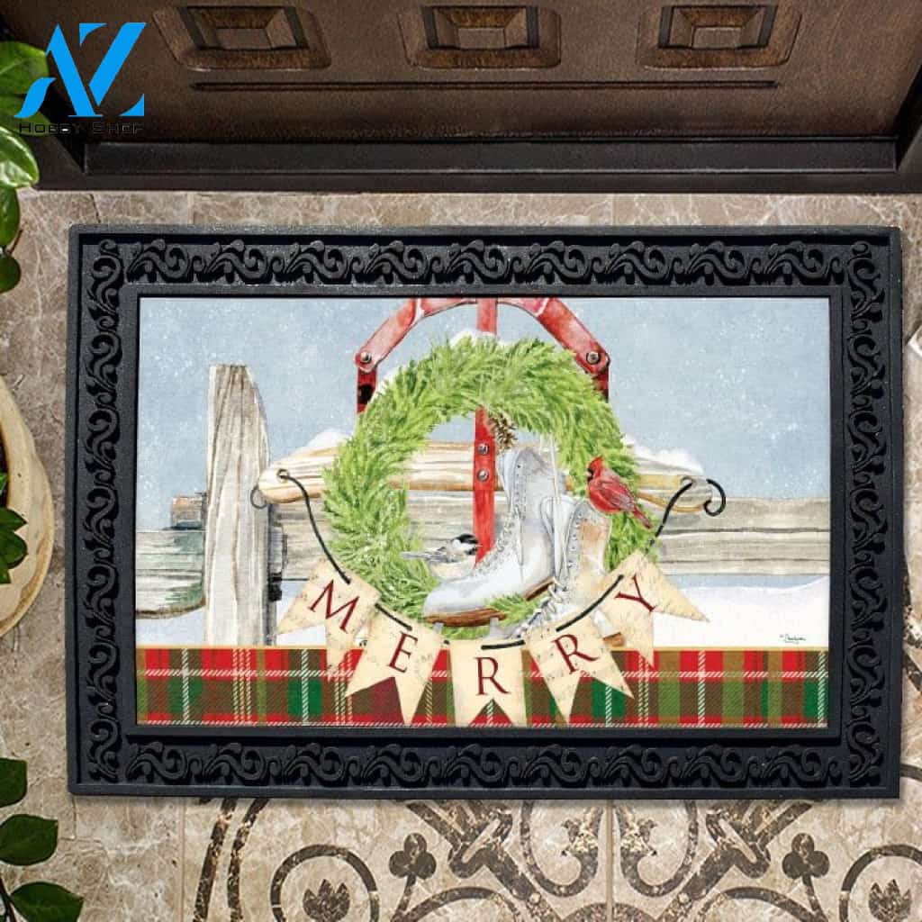 Merry Winter Sled and Skates Doormat - 18" x 30"