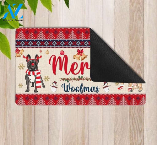 Merry Woofmas French Bulldog Funny Christmas Doormat Gift For Dog Lovers Birthday Gift Home Decor Warm House Gift Welcome Mat