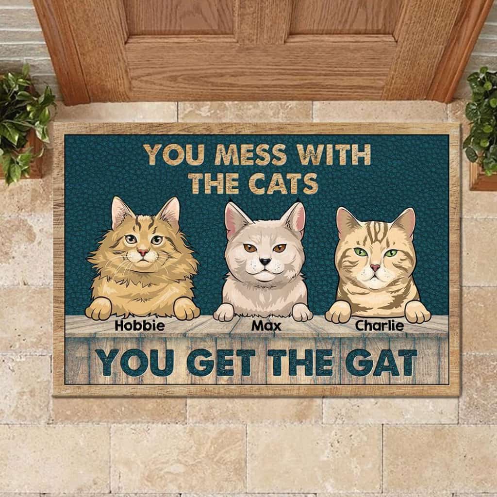 Mess With The Cat Get Gat - Lovers Personalized Doormat Door
