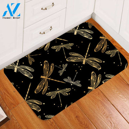 Metallic Dragonflies Black Door Mat
