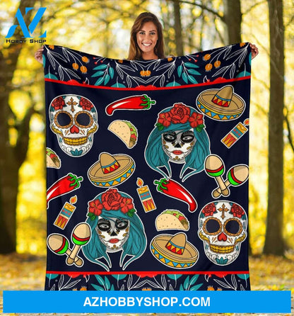 Mexican Sugar Skull Inspired Fleece Blanket