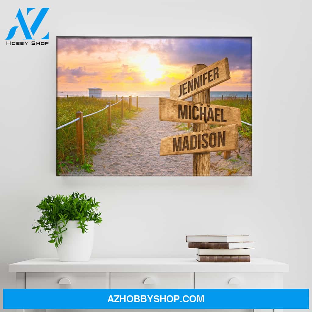Miami Beach Sunset Color Multi-Names Premium Canvas