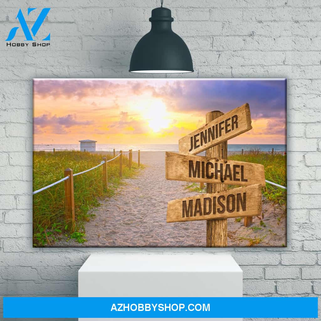 Miami Beach Sunset Color Multi-Names Premium Canvas