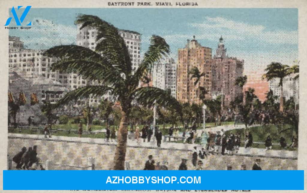 Miami Florida View Of Bayfront Park And Hotels Vintage Poster
