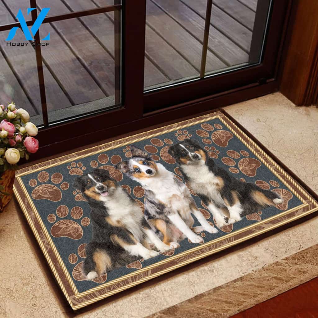 Miniature Australian Shepherd Flower Paw - Dog Doormat | Welcome Mat | House Warming Gift