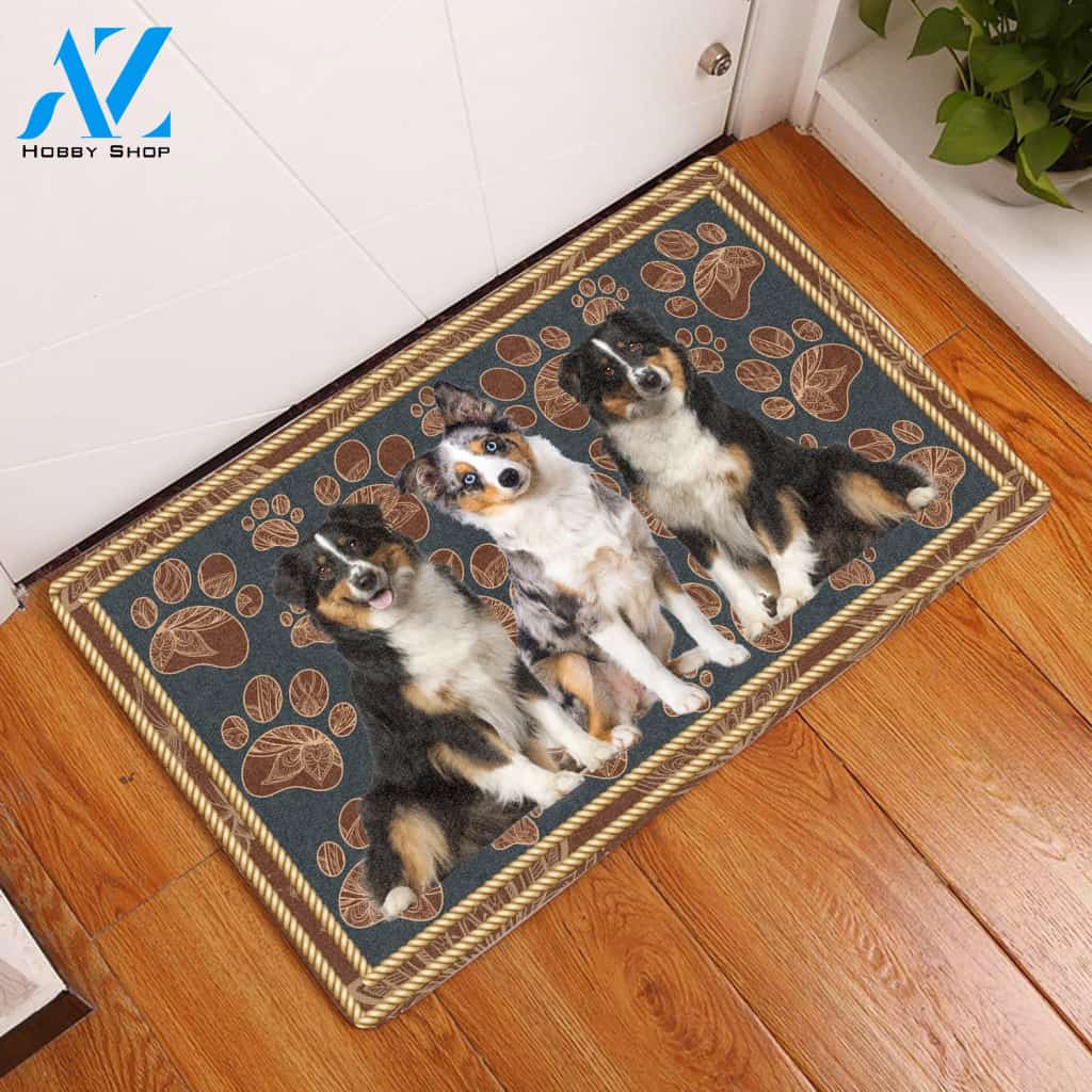 Miniature Australian Shepherd Flower Paw - Dog Doormat | Welcome Mat | House Warming Gift