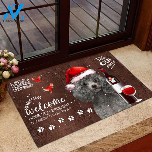 Miniature Poodle Join Our Party Christmas Doormat