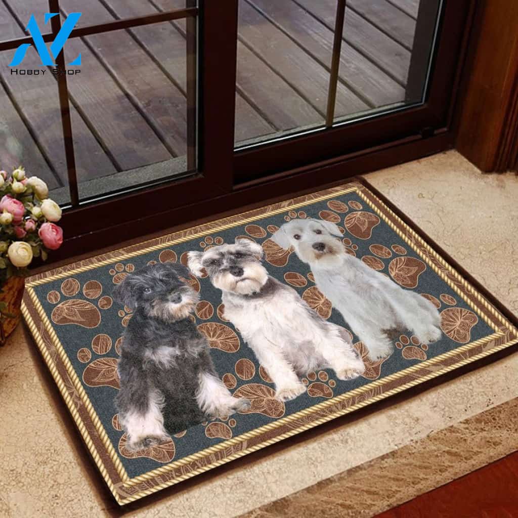 Miniature Schnauzer Flower Paw Dog Doormat