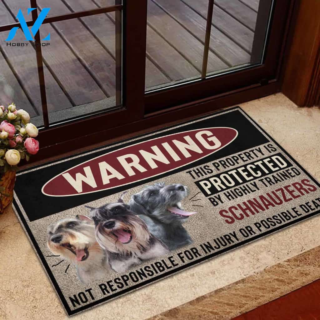 Miniature Schnauzer Highly Trained Warning Rubber Base Doormat