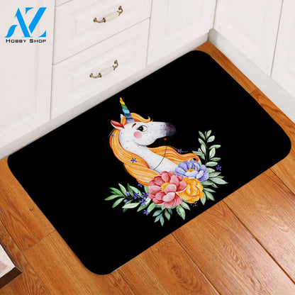 Miss Unicorn Black Door Mat