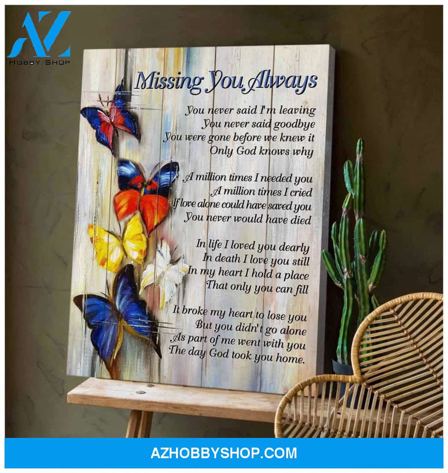 Missing You Always Butterfly Wall Art Canvas