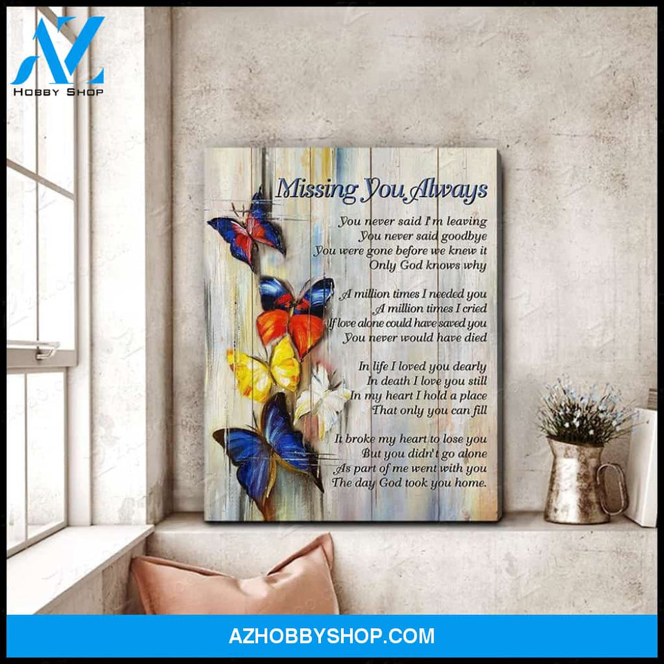 Missing You Always Butterfly Wall Art Canvas