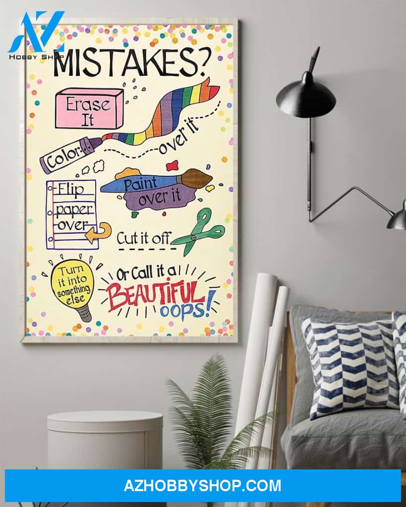 Teacher Classroom Canvas Mistakes - Erase It, Student Wall Art Back to School Gift for Teacher