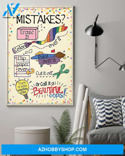 Teacher Classroom Canvas Mistakes - Erase It, Student Wall Art Back to School Gift for Teacher