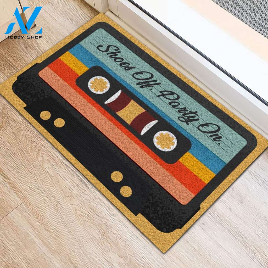 Mixtape Shoes Off Party On Indoor And Outdoor Doormat Welcome Mat Housewarming Gift Home Decor Funny Doormat