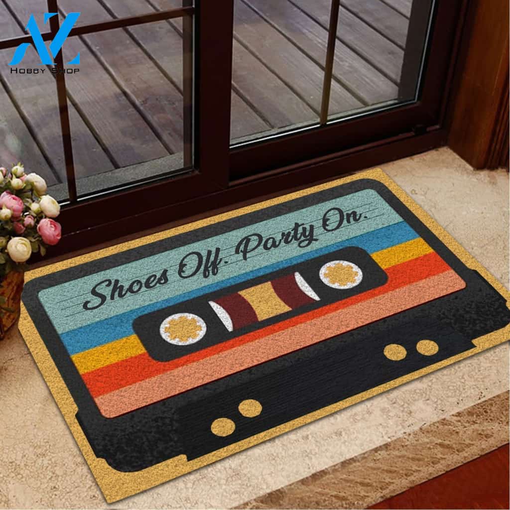 Mixtape Shoes Off Party On Indoor And Outdoor Doormat Welcome Mat Housewarming Gift Home Decor Funny Doormat