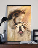 God, Jesus With Lovely English Bulldog Dog Canvas Wall Art | For English Bulldog Dog Lover Canvas | God Kiss Dog Canvas Wall Art, Wall Decor Visual Art