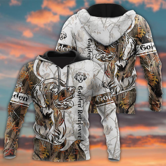 Hunting Gifts Deer Hunting Gifts Deer Hunting Golden Retriever Tatoo Camo All Over Printed US Unisex Size Hoodie