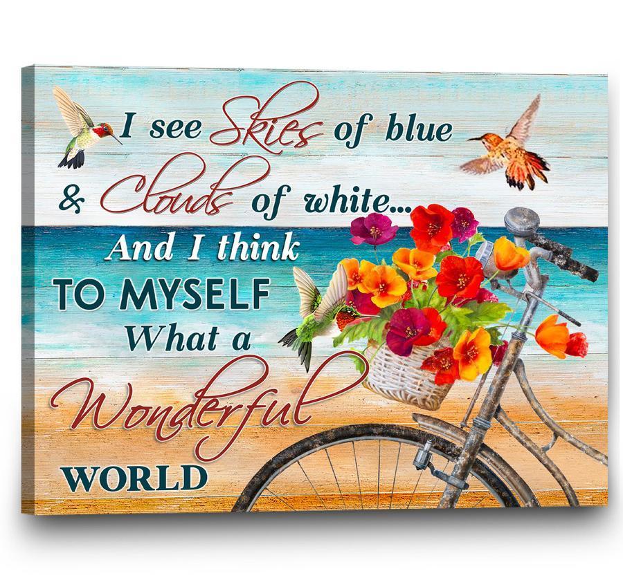 Bicycle And Beach Lovers What A Wonderful World Canvas And Poster, Canvas Wall Art, Wall Decor Visual Art